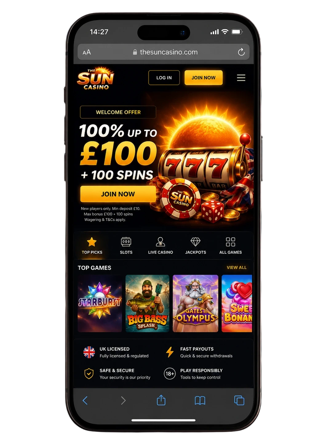 The Sun Casino mobile app